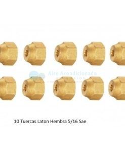 10 Tuercas Latón Hembra 5/16 Sae