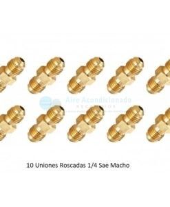 10 Uniones Roscadas 1/4 Sae Macho Tubo Cobre