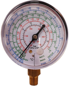 Manómetro de glicerina de baja para gas R22, R134A, R404A y R407C Ø63mm