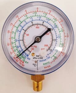 Manómetro vertical de baja presión 1/8" NPT para R410A Ø63mm