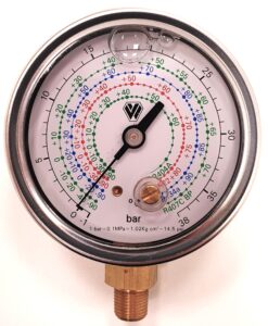 Manómetro de glicerina de alta para gas R22, R134A, R404A y R407C Ø63mm