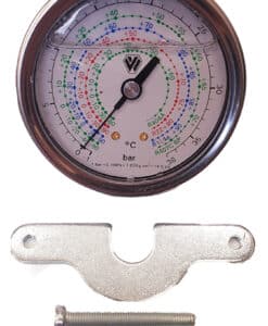 Manómetro de glicerina horizontal de baja con puente para R134a,R404A y R407C Ø63mm